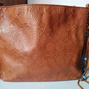 The Sak Indio Leather Demi Hobo Tobacco Floral Bag NWOT